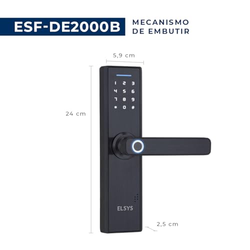 Fechadura Digital de Embutir com Biometria, Elsys, ESF-DE2000B, Preta - Abertura via Biometria e Sen
