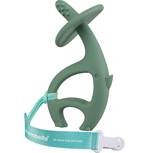 Mombella Dancing Elephant Teether with Clip for 3-12 Months, Baby Teething Toys for Babies 6-12 Months Old, Soft Silicone Infant Chew Toys Teething Relief, Great Baby Gifts for Newborn, Light Green