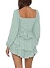 LYANER Women's Jumpsuit Lantern Long Sleeve Ruffle Layer Tie Mini Short Romper Light Green Medium #1