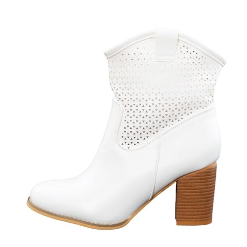 Toocool Sommerstiefel für Damen, Sommerschuhe mit Perforation, bequeme Absatzschuhe, Stiefeletten G633 [38, Weiß]