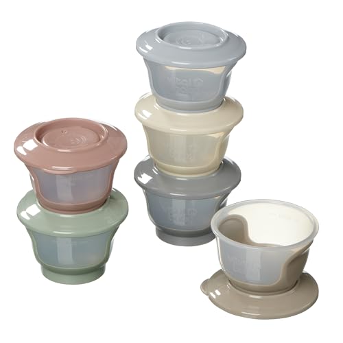 Vital Baby Nourish Store & Wean Food Pots 60ml Leakproof Stackable Soft Base EarthSmart Biodegradable Fridge & Freezer Safe BPA-Free 4m+ 6 Pack