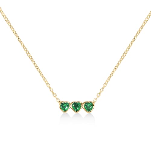 Image of RADLEY Women's 18ct Gold Plated Sterling Silver & Green Triple Heart Charm Necklace