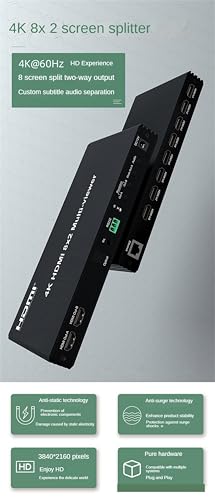 Image of 4K 60hz HDMI 8x2 Multi-viewer with PIP 8 in 2 Out Dual Display Seamless Switcher with Optical 3.5mm Audio 2x1 3x1 4x1 5x1 6x1 8x1 Multi-viewer