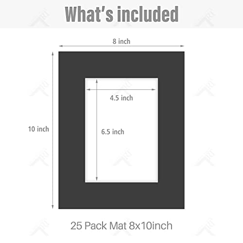 Golden State Art Pack Of 25, Acid-Free Black Pre-Cut 8X10 Picture Mat For 5X7 Photo With White Core Bevel Cut Frame Mattes #TOP27