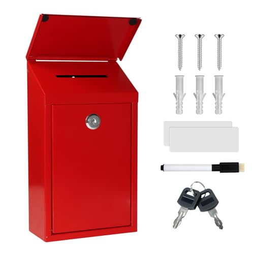CHONOVO Metal Cash Box 10.2" with 2 Magnetic Whiteboard, Red Money Box