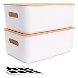Citylife 2 PCS Storage Bins with Bamboo Lids Plastic Storage Containers for Organizing Stackable Storage Box with Handle, 15.16 x 10.79 x 5.83...