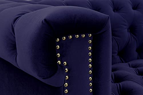 Iconic Home Gold/Navy Bea Velvet With Nail Head Trim Tone Metal Sofa #TOP4