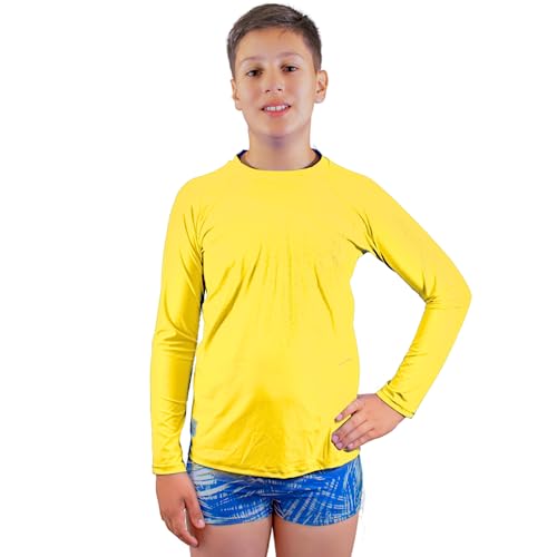Camisa Térmica Infantil Segunda Pele Manga Longa Proteção Uv Cor:Amarelo;Tamanho:(11-12 Anos)
