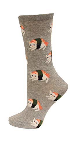 HotSox Sushi Cat Socks, Grey Heather, 1 Pair, Women Shoe 4-10