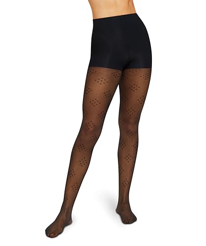 Hanes EcoSmart Diamond Dot Women's Fashion Tights, Control Top, Sheer Toe, Black, Size Small (Pack of 1) - image 1