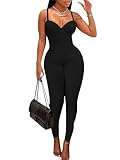 acelyn Women's Sexy One Piece Jumpsuit Sleeveless Rompers Bodycon Clubwear Camisole Catsuit Black M