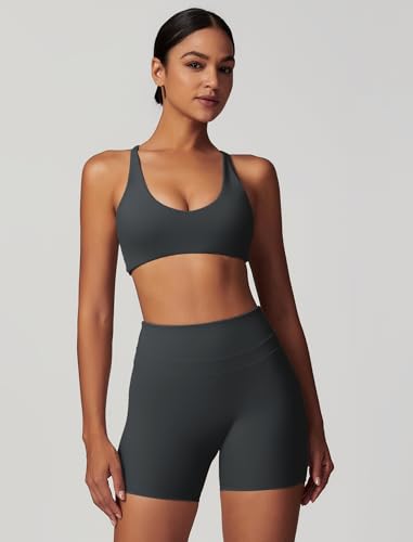 Image of ABOCIW Womens V Neck Twist Back Sports Bra Padded Low Impact Fitness Yoga Bra Workout Crop Top