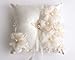 Ivory Wedding Ring Pillow with Pearls and Chiffon Flowers - Elegant Satin Ring Bearer Cushion for Ceremony - Handmade Floral Ring Holder with Lace Applique