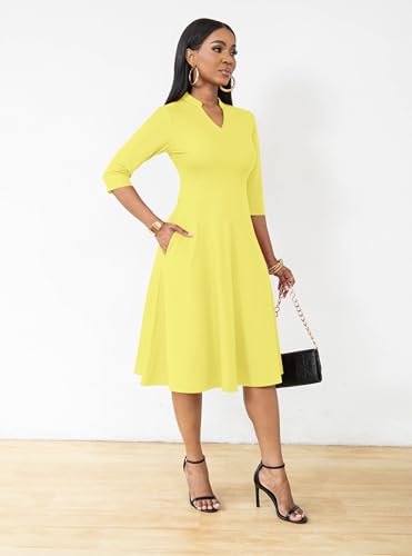 Image of Nmoder Casual Dresses for Women Semi Formal Fit and Flare 3 /4 Sleeve A-line Church Work Dress with Pockets