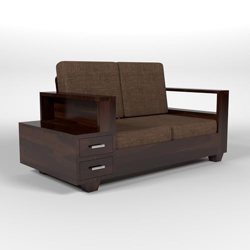 Image of Solid Sheesham Wood 2-Seater Sofa Set for Living Room - Elegant Wooden Sofa Chair with Drawer Storage Sofa Set for Home (Design 11)