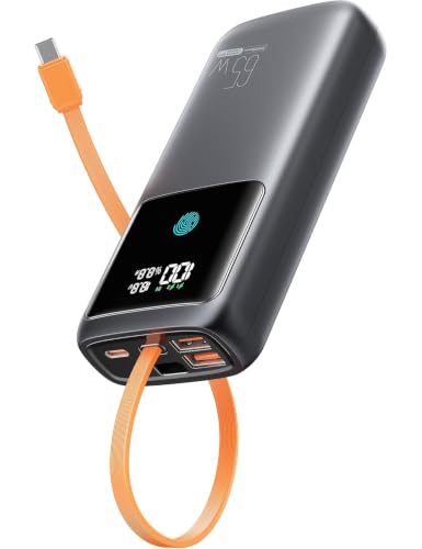 Image of Portable Laptop Charger 24000mAh 65W w /USB C Built-in Cable Black | 65W Fast charging, LED display, Charge 4 devices at once, Pass through, TSA approved, Compatible with Macbook /Notebook /iPhone