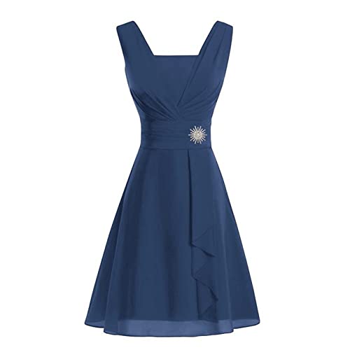 Kleider Damen Festlich Elegant -Cocktailkleid Damen Knielang V Ausschnitt Rüschen Hohe Taille Chiffon Elegante Kleid für Hochzeit...