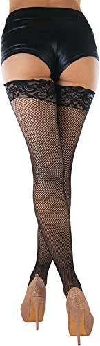 Image of ToBeInStyle Women's Wide Floral Lace Fishnet Thigh Hi Stockings