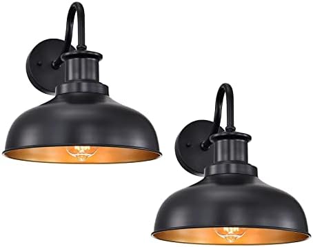 Diyel Farmhouse Gooseneck Barn Light Outdoor Wall Sconce Vintage Outdoor Wall Mount Light Exeterior Wall Lighting Fixture Black Industria Wall Lantern for Porch, Entryway, Garage, 2 Pack RZ007-2BK
