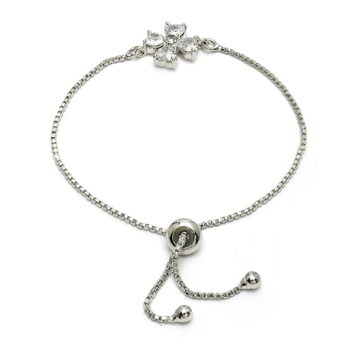 Image of ZENEME Bracelet Silver Toned Rhodium Plated American Diamond Crystal Charm Bracelet For Women
