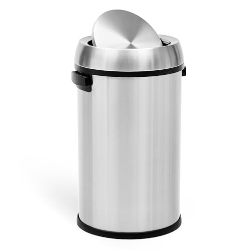 Image of GAOMON 65L /17Gal Heavy Duty Brushed Stainless Steel Outdoor Trash Can, Large Kitchen Round Swing Top