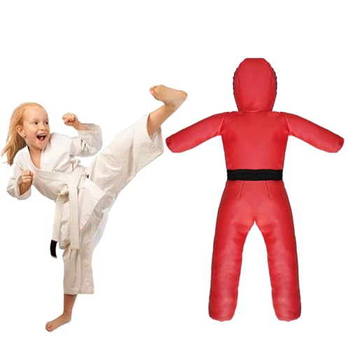MDDKOP 子供用グラップリングダミー 柔道ダミーバッグ 高さ120cm 重10-20KG 多機能ボクシング用具 引き裂き防止 柔道 空手 柔術 レスリング 総合格闘技 トレーニング用(レッド,重量10KG)