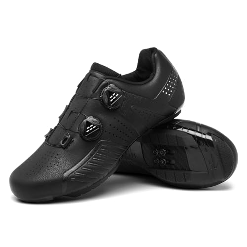 JiuQing Zapatillas De Ciclismo De Montaña Unisex Compatibles con Calas SPD De 2 Tornillos para Ciclismo En Interiores Y Exteriores,Negro,43 EU