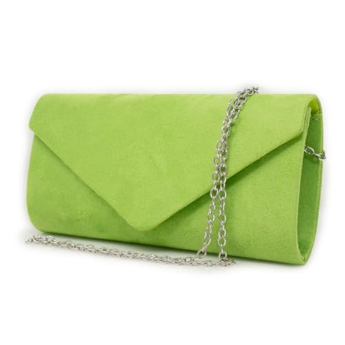 Emila Pochette verde scamosciata elegante da donna Cerimonia piccola Borsa a mano Clutch bag Borsetta sera per matrimonio cresima comunione battesimo signora ragazza Verde primavera estate 2025