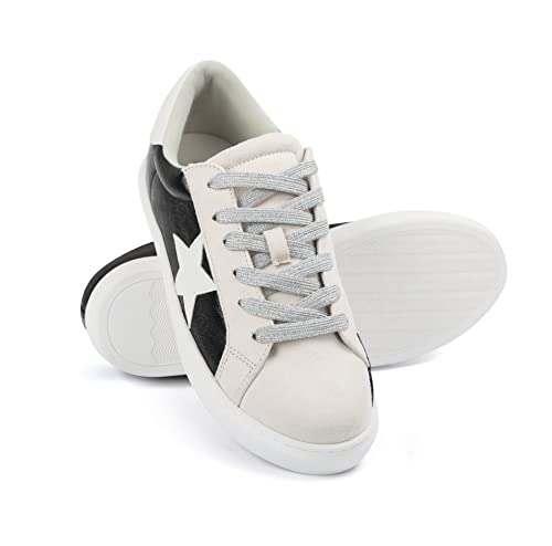 Party Women's Fashion Star Sneaker Lace Up Low Top Comfortable Cushioned Walking Shoes, Dale-Black Met-8 #TOP3