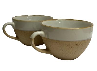 MIELIMON Set de 2 tazones desayuno Tazones De Sopa De Cerámica Taza De Café Grande, Tazas De Sopa Con Asa Apto Para Microondas Y Lavavajillas Para Cereal Postre Ensalada Té Leche de 425cc (beige)