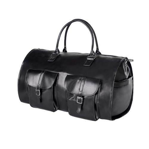 Suit Storage Bag Garment Bag with Shoe Compartment 2 in 1 Leather Garment Duffle Bags for Travel, Business