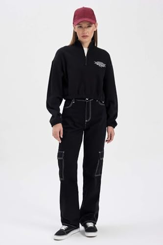 DeFacto Coool Crop Yarım Fermuarlı Kalın Sweatshirt Siyah M - Görsel 2