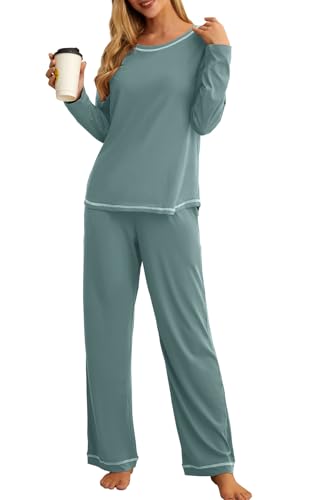 PrinStory Conjunto de pijama feminino, 2 peças, manga comprida, c...