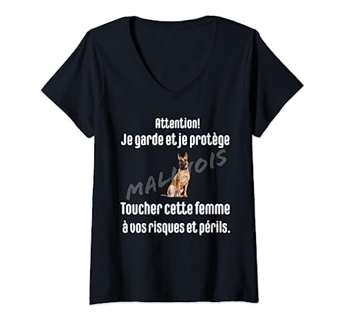Femme Attention ! Je garde et je protège. T-Shirt avec Col en V