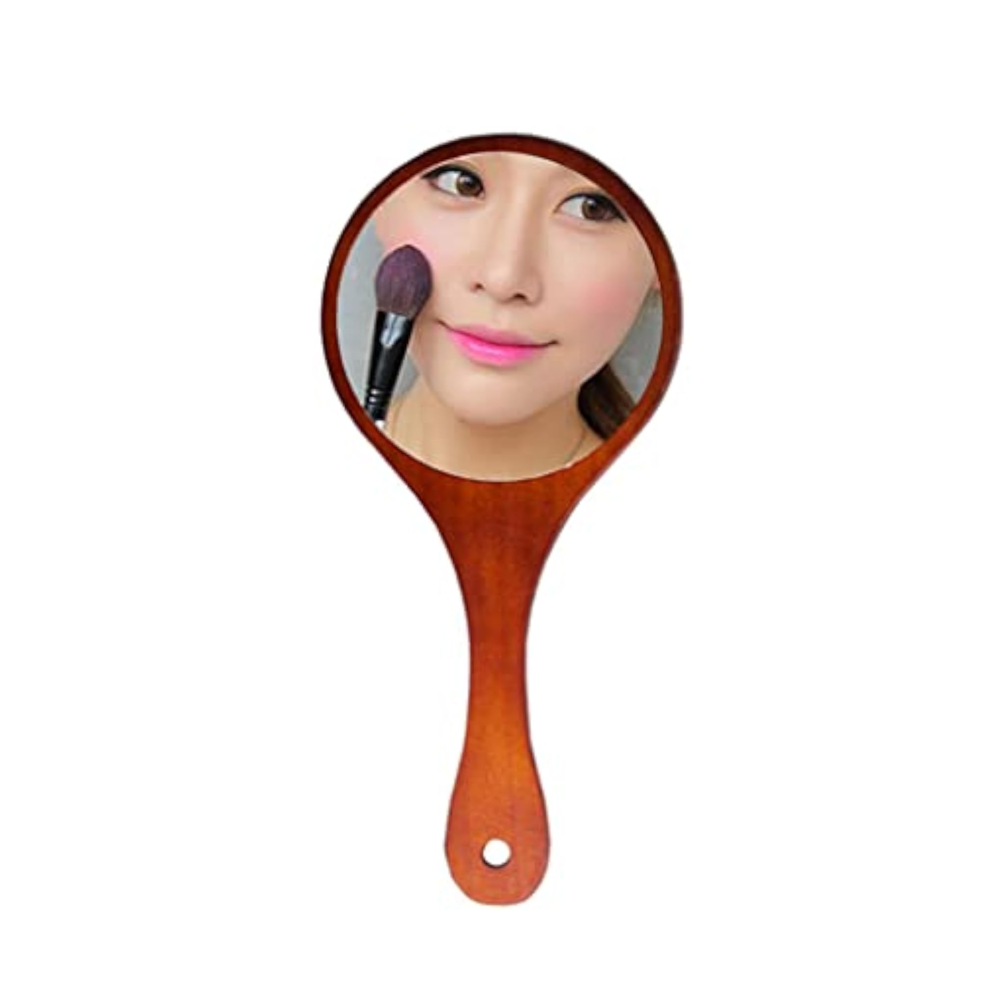Portable Wooden Hand Vanity Mirror with Handle, Dark Brown