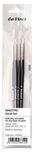 da Vinci Brushes Watercolor Set 5540a2, Maestro Kolinsky Red Sable 4 Brush Set, Extra-short Retouch Spotter Rounds, Series 1505 Sizes 5/0, 3/0, 2/0 & 0, Black