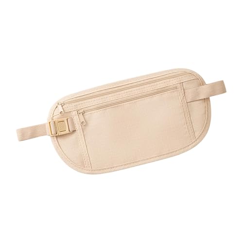 Riñonera de viaje antirrobo beige de poliéster impermeable para hombre y mujer
