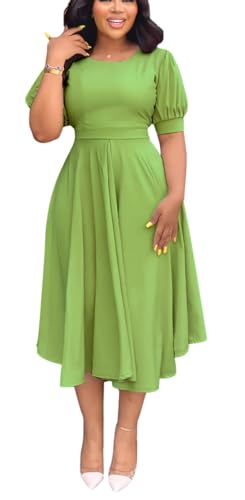 Image of Summer Dresses for Women Semi-Formal Fit Casual Slim Short Puff Sleeve O-Neck Elegant Swing A Line Maxi Dresses