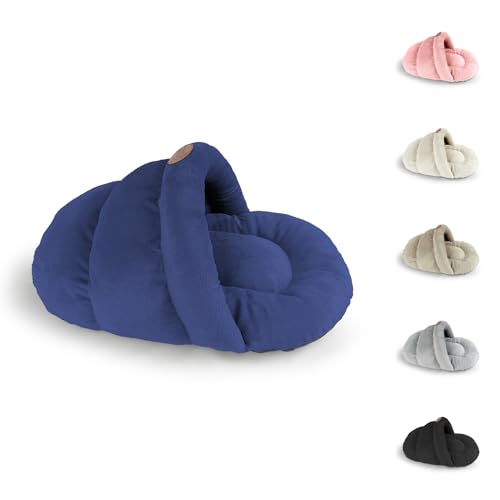 PATAM Cama para Gatos y Perros pequeños – Cojín Cueva para Mascotas Lavable, Fondo Antideslizante – Buddy Azul, 49,5 x 40,6 x 18 cm