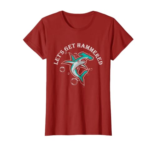 Let is Get Hammered Funny Hammerhead Shark T-Shirt, Women, Cranberry Red, XX-Large