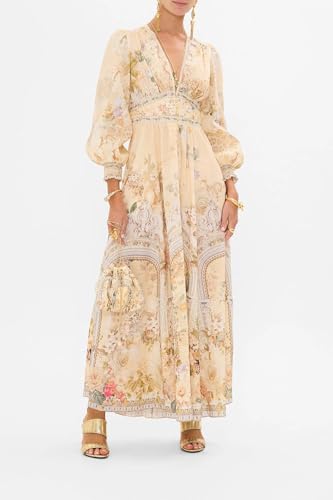 Women's Long Puff Sleeve V-Neck Summer Vintage Pastoral Flower Dresses for Beach Party Vacation2