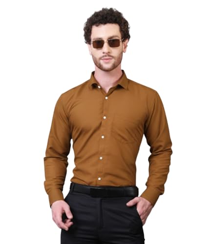 Image of CONTRARY Men's Pure Cotton Solid Stylish Casual & Formal Wear Shirt | Stylish Regular Fit Full Sleeve Comfortable Office Party Trendy Shirt - Multi Color