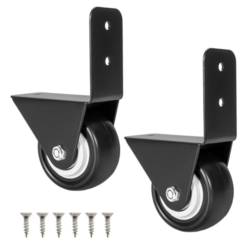 HECHKJ 2 Stück Roulettes Fixes 40 mm, Roulette en Meubles, Roulettes Noires avec Plaque Métallique en Forme de L, Roulette pour Table Basse, Armoire,...