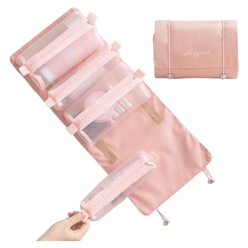 ALLMIRA メイクポーチ トラベルポーチ 化粧ポーチ 大容量 4仕切り 旅行 防水 コスメポーチ 洗面用具 ポーチ 旅行用 持ち運び 折り畳み トラベル 取り外し 折りたたみ 多機能 バスルームポーチ トイレタリーバッグ 吊り下げ バニティーポーチ 化粧品入れ トイレタリーバ 小物入れ 収納バッグ メンズ レディース (ピンク)