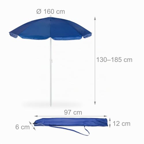 Sombrilla Playa Relaxdays 160 cm Azul Regulable con Bolsa 5