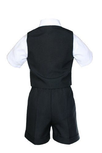 Unotux 7Pc Baby Boy Black Formal Shorts Check Suits Extra Vest Bow Tie Sets S-4T (3T, Green Teal) #TOP4