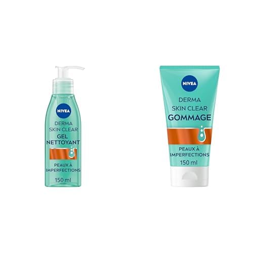 Lot NIVEA Derma Skin Clear Gel nettoyant visage (1 x 150 ml) — Soin nettoyant anti points noirs + Derma Skin Clear Gommage Visage (1 x 150 ml)— Soin visage exfoliant pour peaux à imperfections