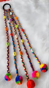 GLOSSYPLUS Handmade Colorful Hair Strings for Navratri/Ethnic Look/Bohemian Styling, Colorful Braided Hairband, Thread Hair Accessorie & Extensions, Navratri Special, Chotali, 1 Pcs - MultiColor (pumpum)-image-34