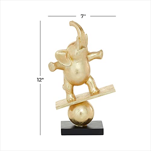 Deco 79 Polystone Elephant Handmade Sculpture, 7" X 3" X 12", Gold #TOP7