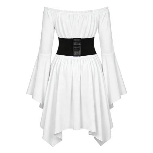Pirate Costume For Girls Off Shoulder Medieval Costume With Corset Belt | Flared Long Sleeve,pleated,asymmetrical Hem,flowy,lightweight,pirate Themed Party,halloween Costumes,for Girls 4-14 Years - image 5